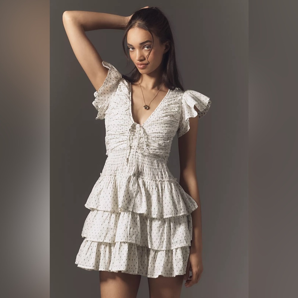 NWT! By Anthropologie Puff-Sleeve Gathered Tiered Mini Dress - Size XL 🍟